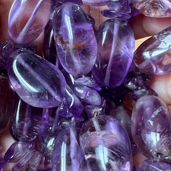 VINTAGE LARGE NATURAL AMETHYST BEADS LONG NECKLACE STATEMENT VERSATILE